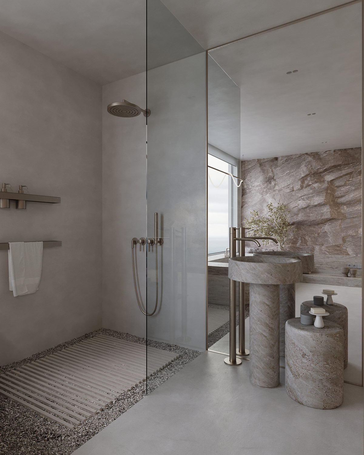 Better Bathrooms Modern Designer Rug "TINE" irregular shape GREY stone rock High Quality 