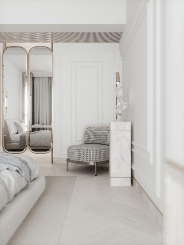 Light & Luxurious White Interior With Mirror, Metal & Marble Accents