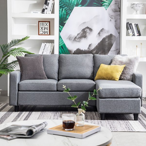 Small Space Adjustable Couch Light Gray Details about   Modern Linen Sectional L-Shaped Sofa 
