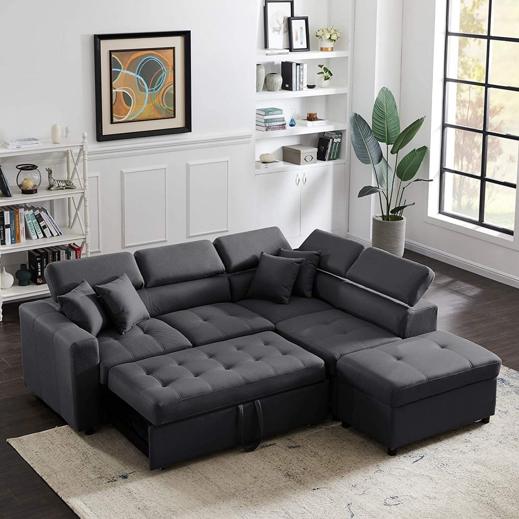 Modern Convertible Sectional Sofa Black Upholstery Adjustable Headrests Attractive Contemporary Furniture For Small Spaces Multipurpose Design 1024x1024 