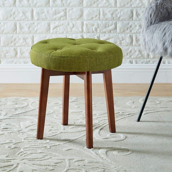 Oak Upholstered Round Footstool Ottoman Pouffe Padded Stool Solid Wooden Legs UK 