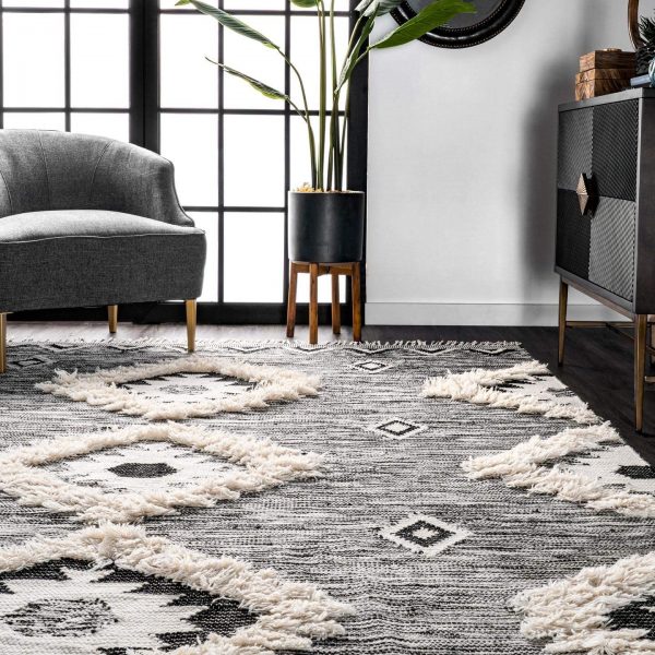 Modern Rug Pattern Oriental Soft Stylish Carpet Living room Grey Black Large Mat 
