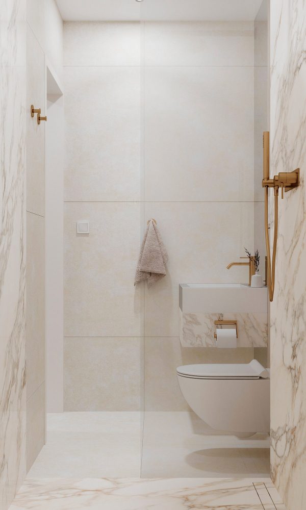 Clean-cut White Marble and Wood Accent Interiors
