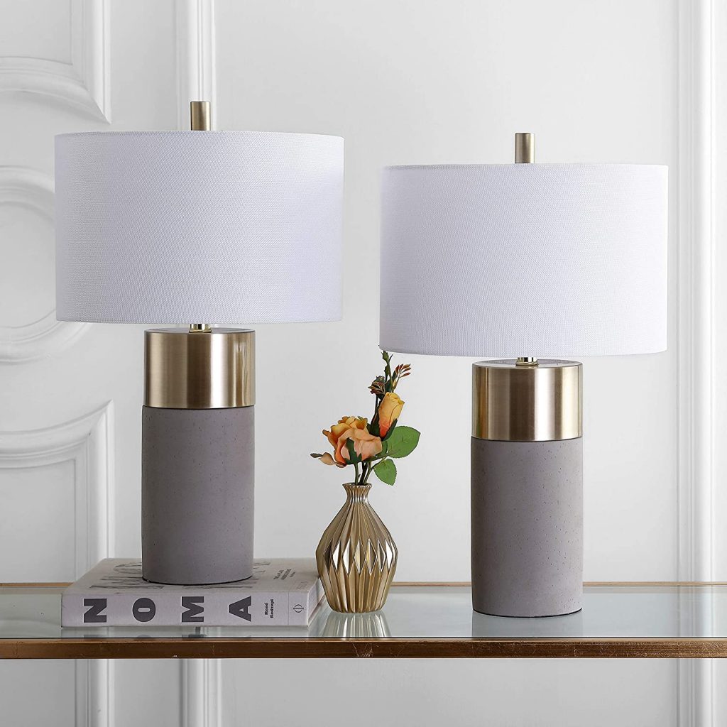 two end table lamps for living room concrete base brass accents white