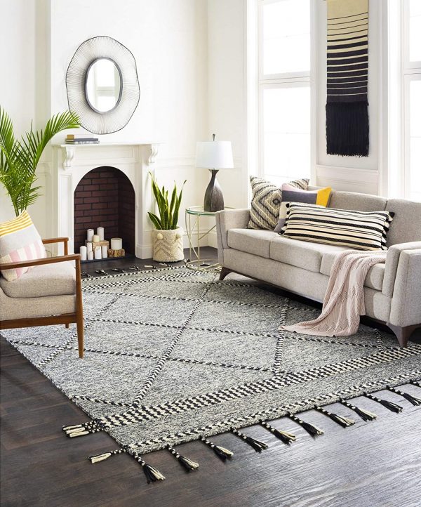 Dark Grey Silver Rug Large Mat Living Room Bedroom Designer Trellis Lattice