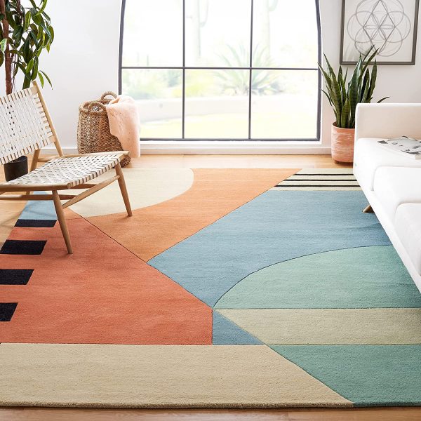 Modern Living Room Rug Abstract Geometric Carpets Kitchen Home Mats Grey Teal 