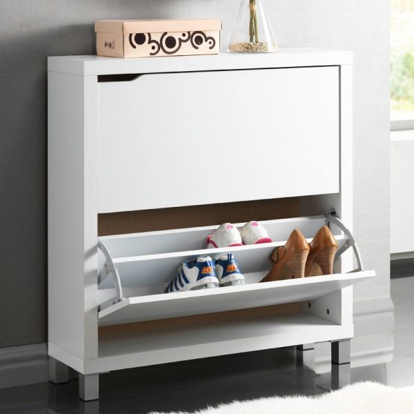 Modern Shoe Bench Padded Seat Wooden Storage Unit Compartment Drawers Grey White 