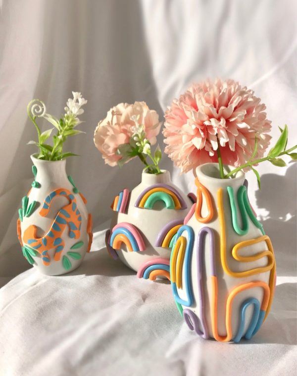 handmade vintage small  studio pottery bud flower vase sculpture rustic modern farmhouse natural minimal home decor
