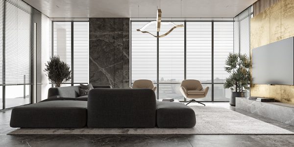 Soft Upholstery, Stone And Gold Adorn These Gorgeous Apartments