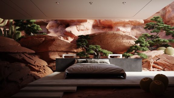 Powerful Interior Designs With Stone Feature Walls & Furniture