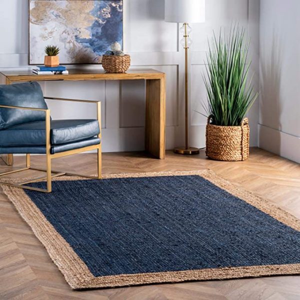 Origin Jute Borders Rug Grey Hand Braided Made From Natural Fibres 3 Sizes 