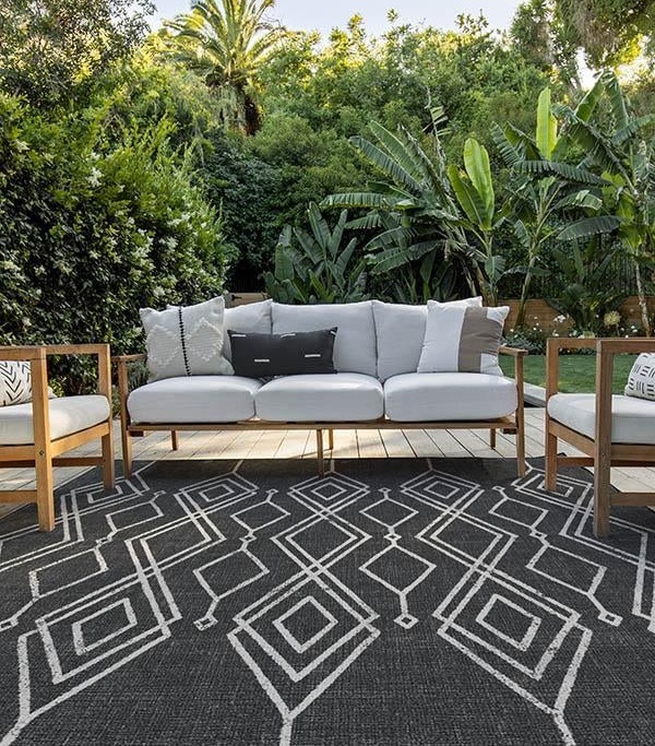 Grey Trellis Indoor Outdoor Rugs Modern Living Room Rug Plastic Garden Patio Mat 