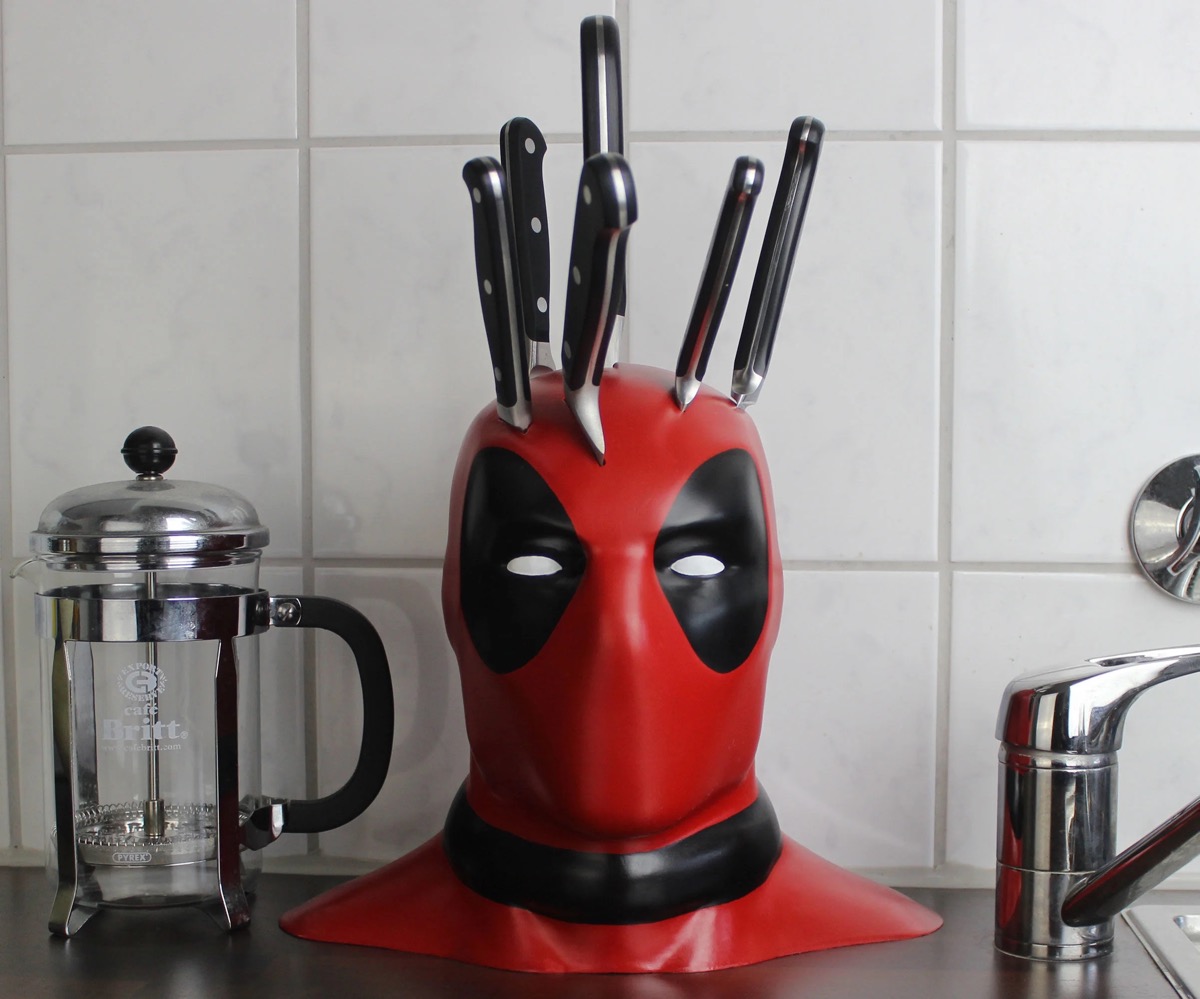 man knife holder deadpool funny kitchen gadgets housewarming gifts for  marvel fans comic book nerd presents for chefs hilarious blocks for knives  | Interior Design Ideas