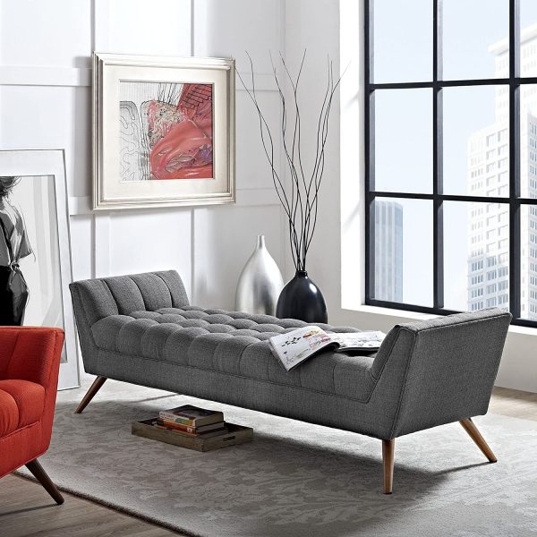 Modern Upholstered Bench RED Leather Tufted Extra Seat Ottoman Curved Legs 