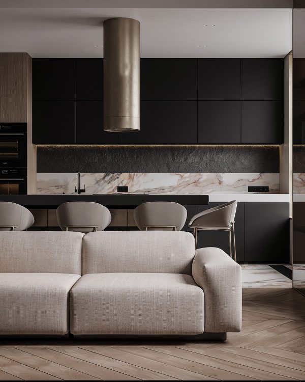 Intense Black, Greige And Gold Home Interior