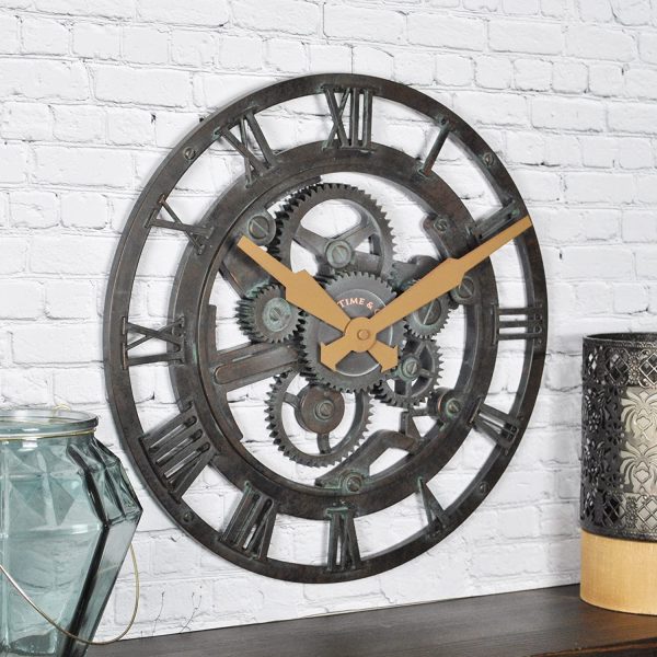 Steampunk Flat Skull Clock Resin Gears Hand Painted Pipework Accent Wall Hanging 