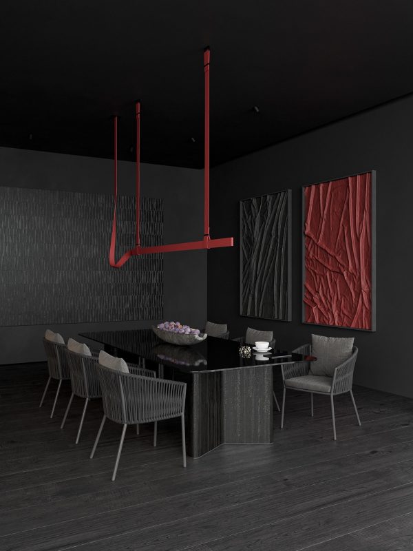 Dark and Mysterious Interior With Red Accents