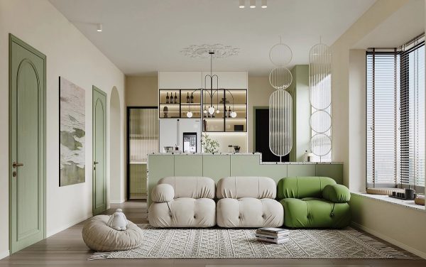 Bright Modern Interiors Connected By Green Accents