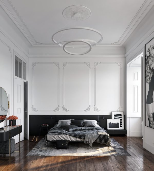 Black And White Neoclassical Bedroom Interior Design Ideas