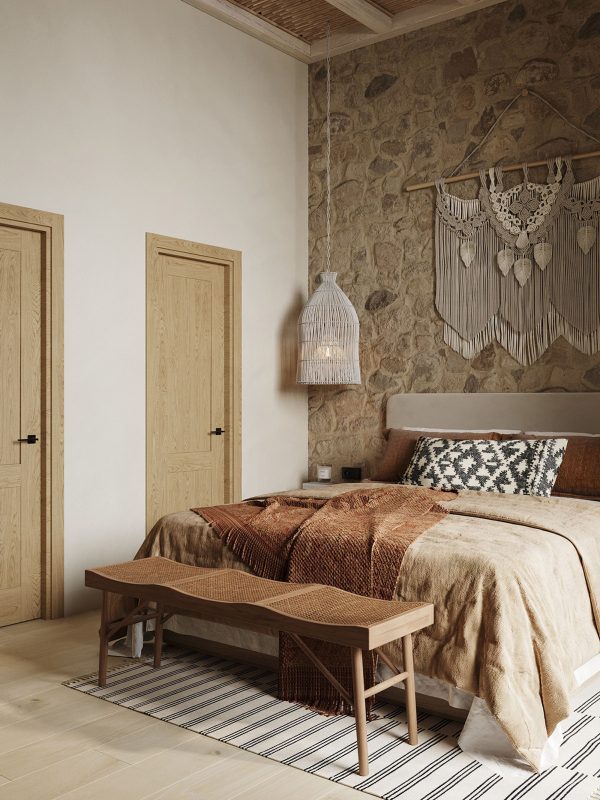 A Rustic Meets Boho Interior With Authentic Stone Feature Walls