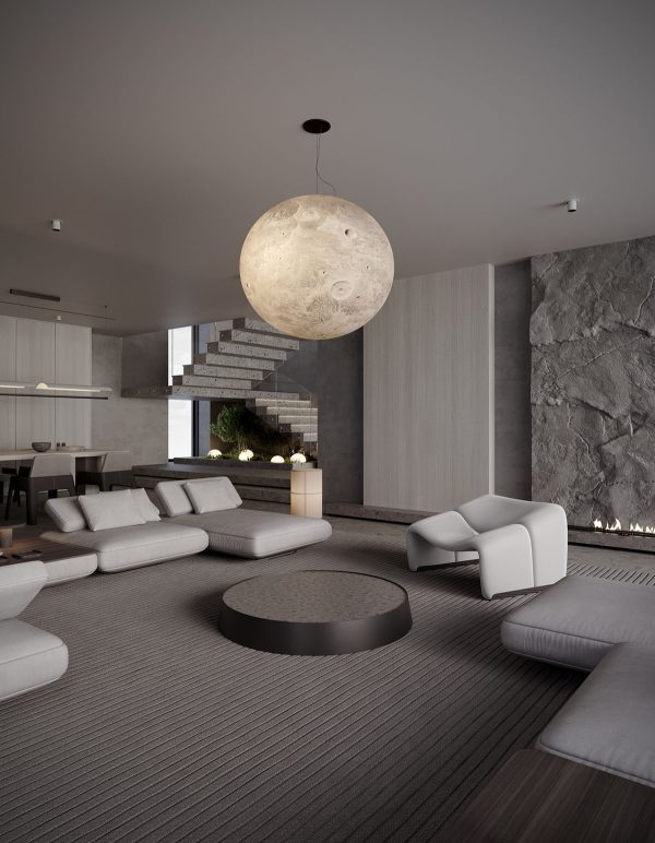 Restful Grey Home Interior With Warm Lighting