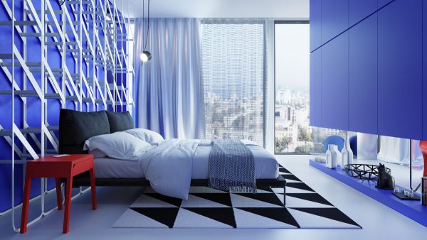A Bright Blue And Red Home That Looks Like Living Art