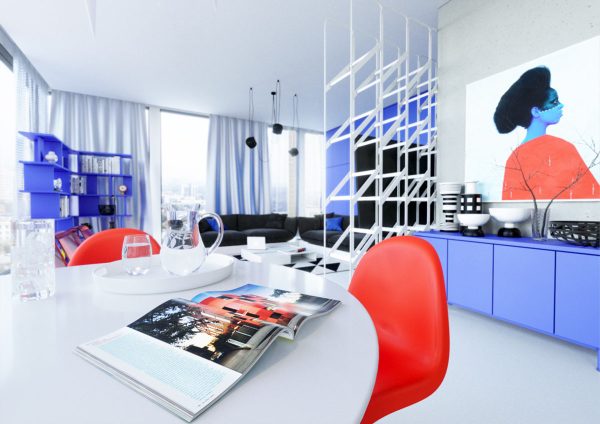 A Bright Blue And Red Home That Looks Like Living Art