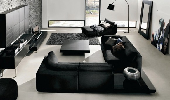 sala de estar en blanco y negro