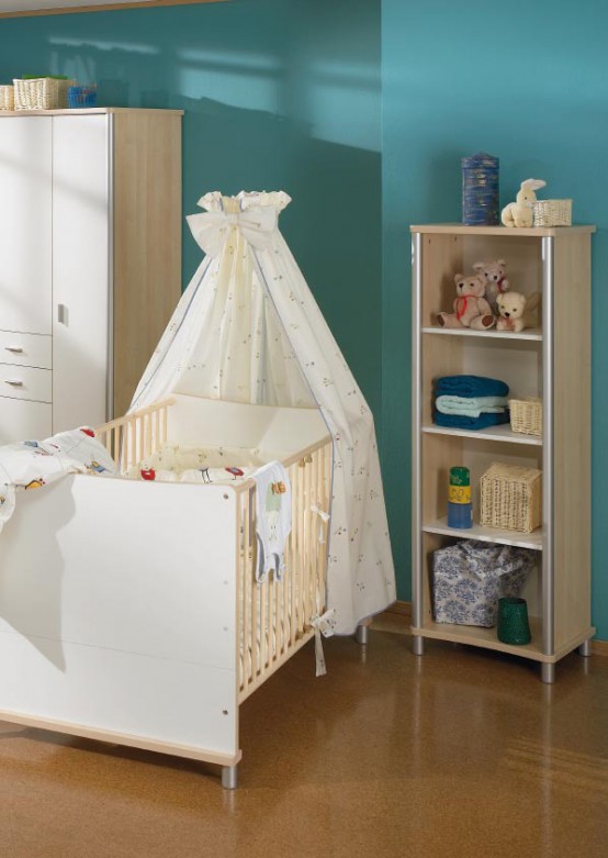 Conjuntos de muebles de habitación de bebé blanco y madera con Paidi 12