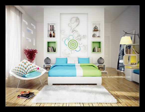 Thiết kế nội thất cho phòng ngủ theo tông màu xanh lá