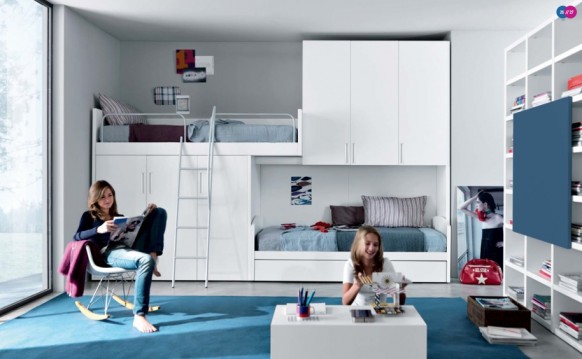 habitación adolescente contemporánea azul blanco