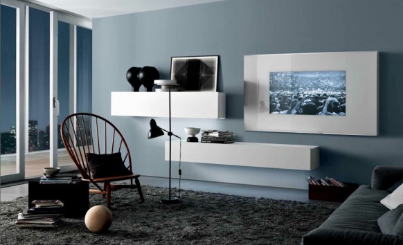 geniales espacios de vida contemporáneos azul gris blanco integrados