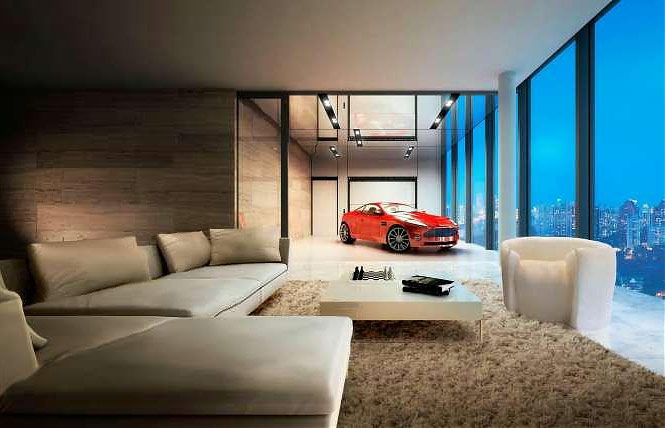 Auto Haus red car beige Wohnzimmer