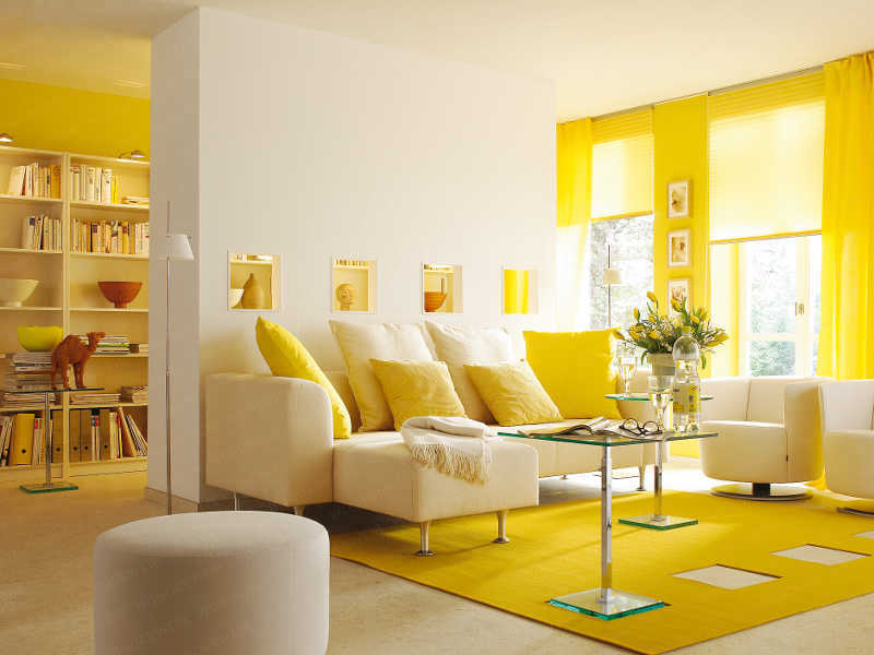 Yellow Room Interior Inspiration 55, What Color Goes With Yellow Living Room