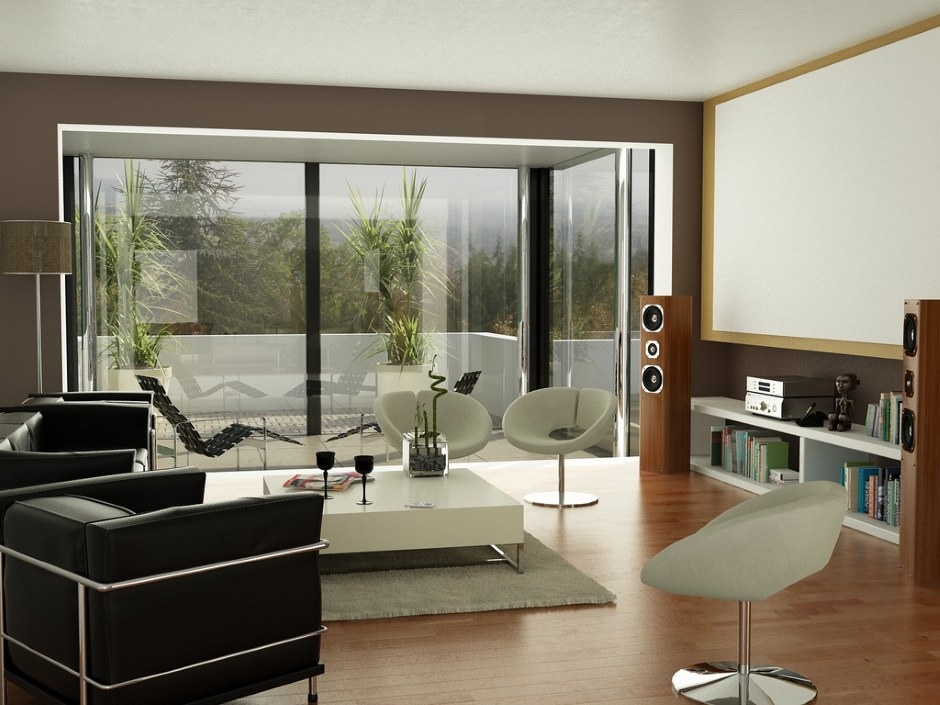 Black Brown White Living Room Projector Screeninterior Design Ideas
