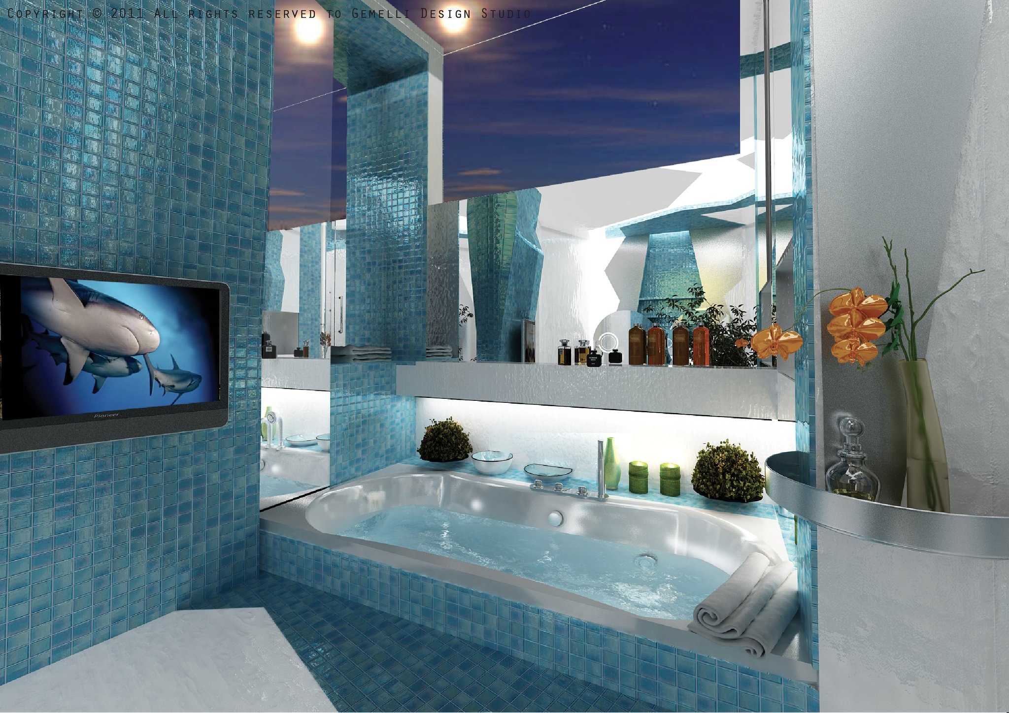 Blue mosaic bathroom tiles Interior Design Ideas