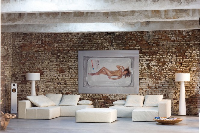 Neutral living room exposed brick