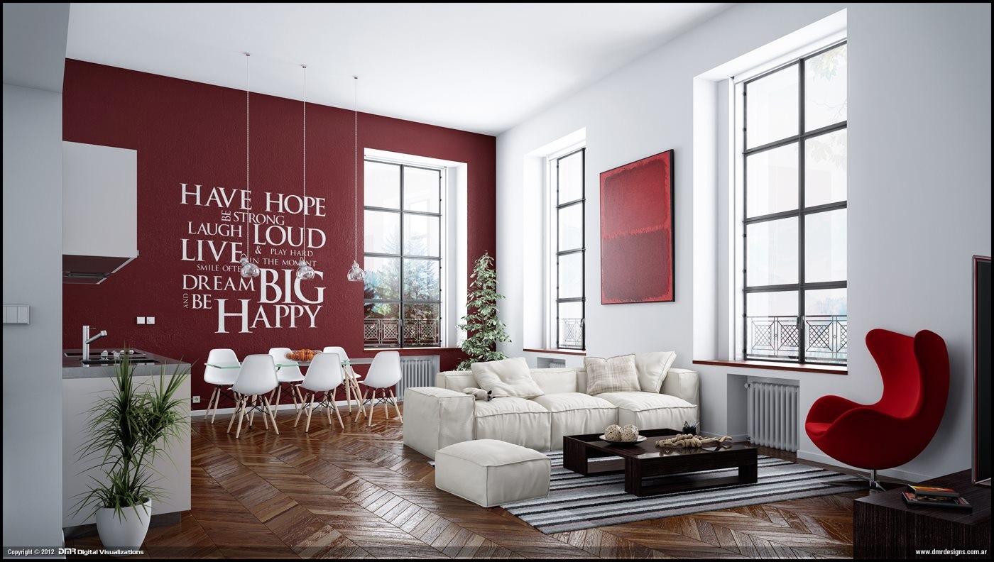 Red White Living Room Wall Decalinterior Design Ideas