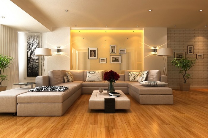 Neutral living room gloss feature wall | Interior Design Ideas
