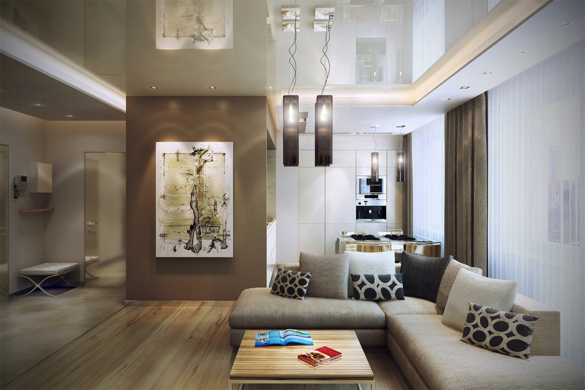 Brown cream open living room | Interior Design Ideas.
