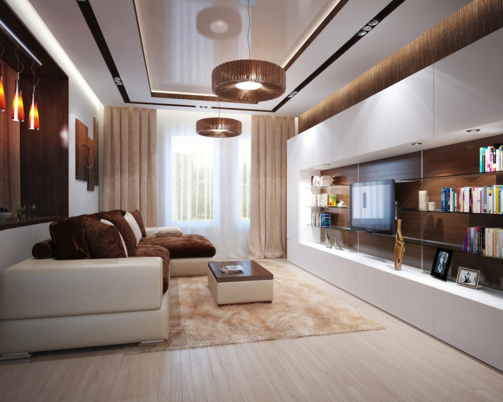 Brown cream living room L shaped sofa | Interior Design Ideas