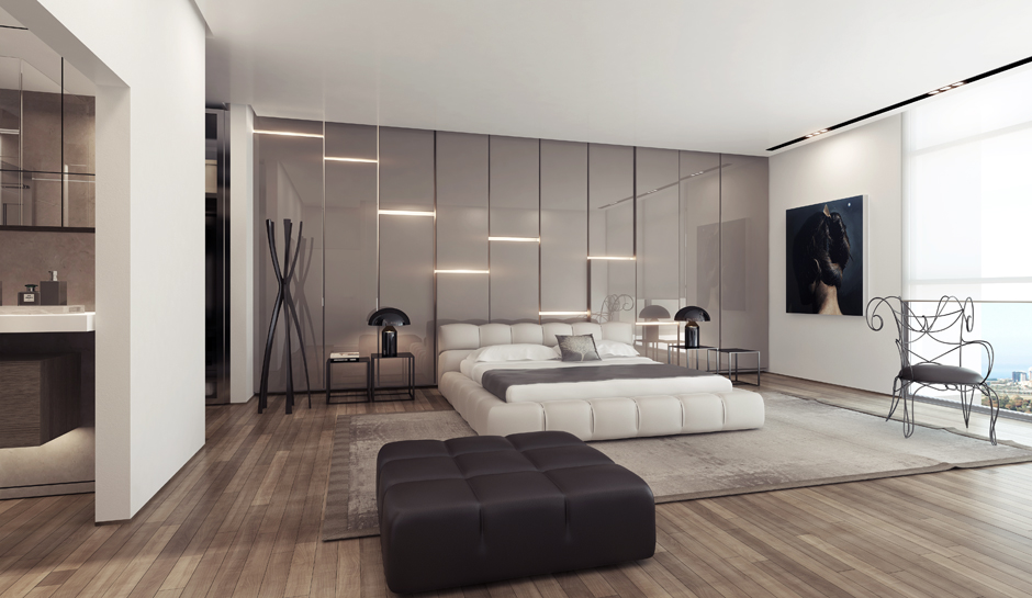 interior inspiration wall feature apartment modern bed gloss bedroom contemporary panels panel walls designs lighting designing glossy window wood light