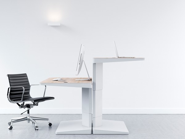 The 'Alpha line of ergonomic office furniture from KEMBO offers the user full control over work position with both standing and sitting adjustable heights.