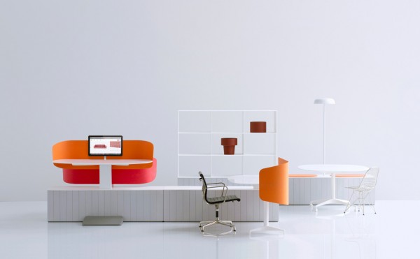 Industrial Facility created the "Locale" dynamic work 'neighborhood' for Herman Miller. It encourages a free flow work environment enabling workers to shift between individual and collaborative, social work activities.