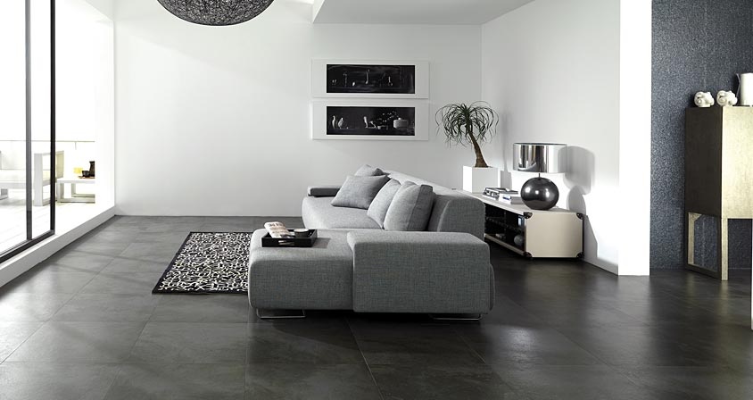 Porcelanosa Contemporary Home S, Dark Grey Floor Living Room Ideas