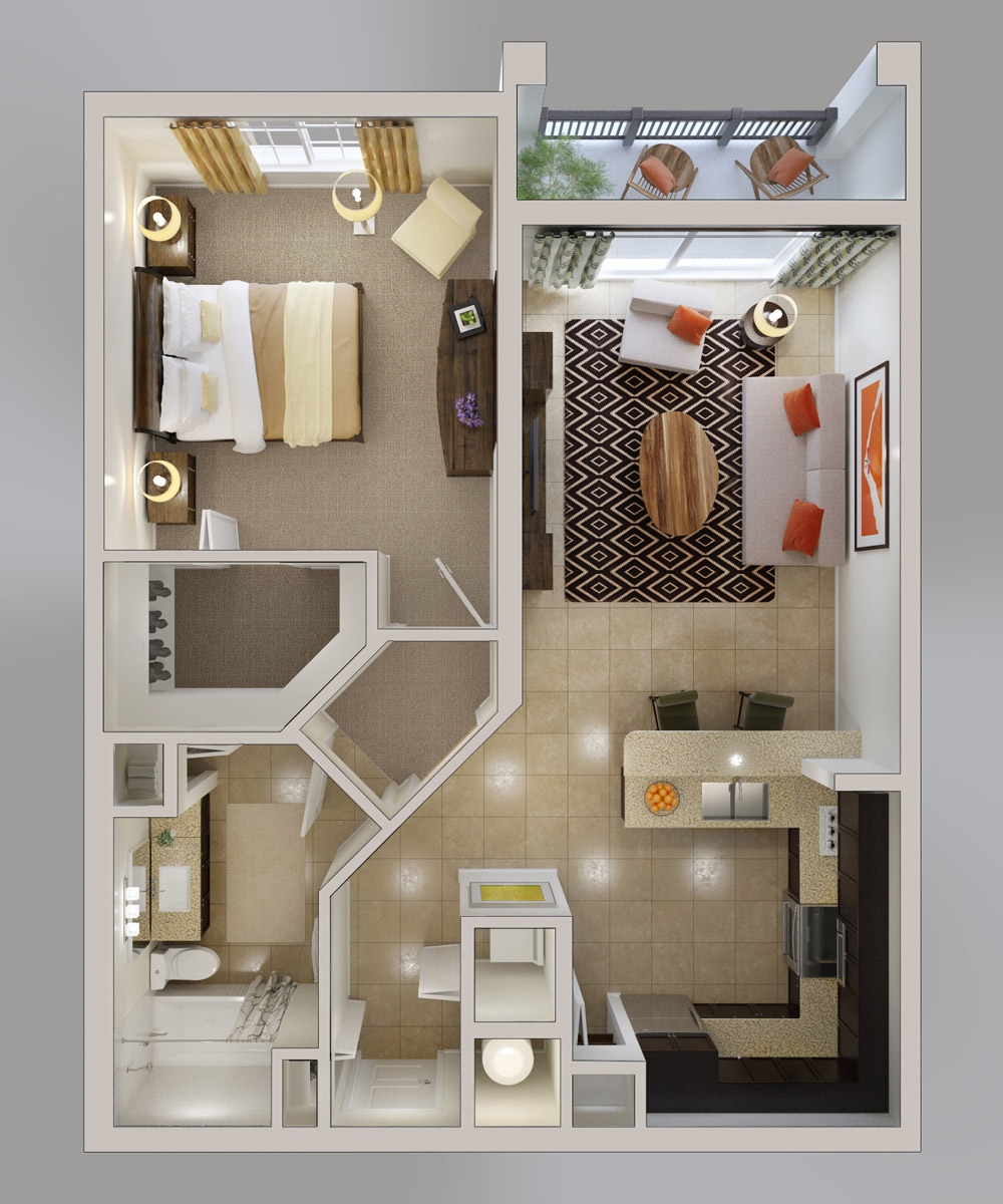 Is a 1 bedroom apartment big enough for a couple 1 Bedroom Apartment House Plans