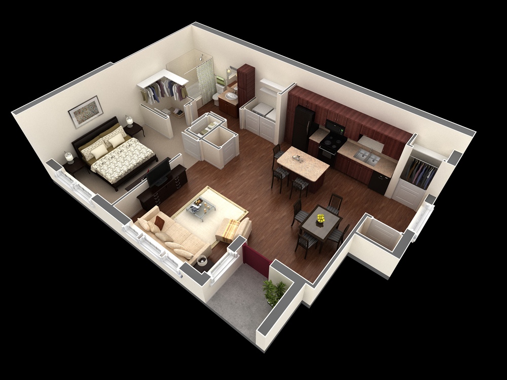 | Contemporary 1 bedroom apartmentInterior Design Ideas.