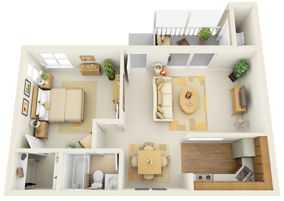  1  Bedroom  Apartment House  Plans 
