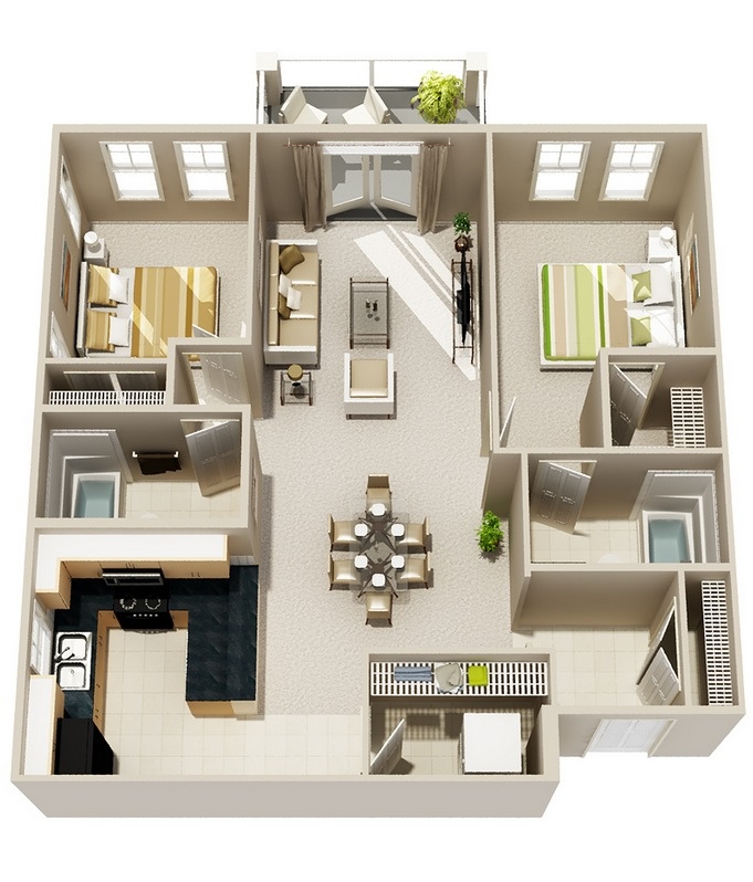 2 Bedroom Apartment House Plans, 2 Room House Plan Cost