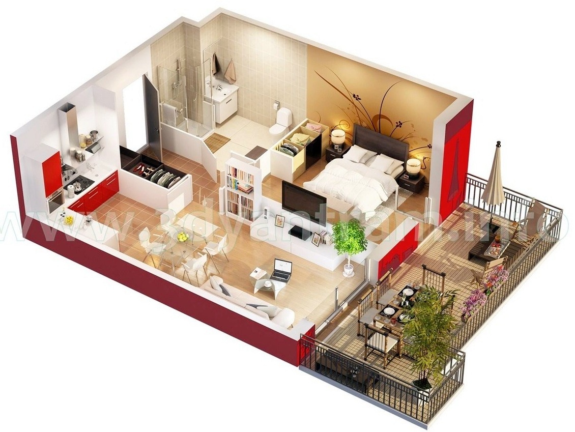 Studio apartment floor plans for 3d house design